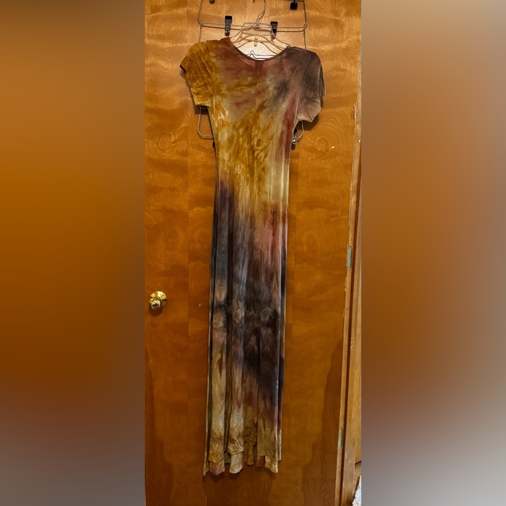 New Love Tan Jane tie dye Goddess V neck Maxi Dress XS - Picture 2 of 11